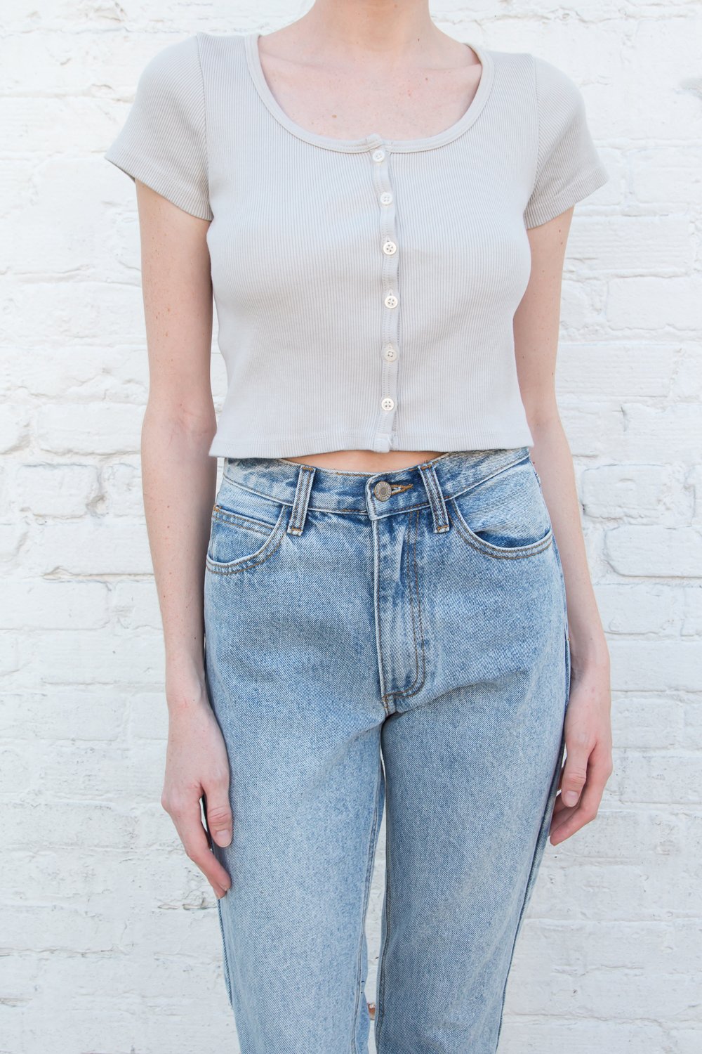 Zelly Button Up Top | Beige / S
