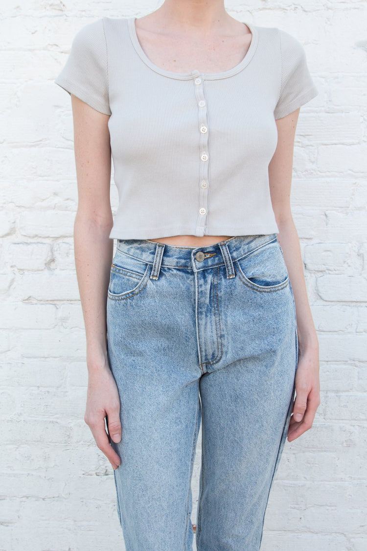Zelly Button Up Top | Beige / S