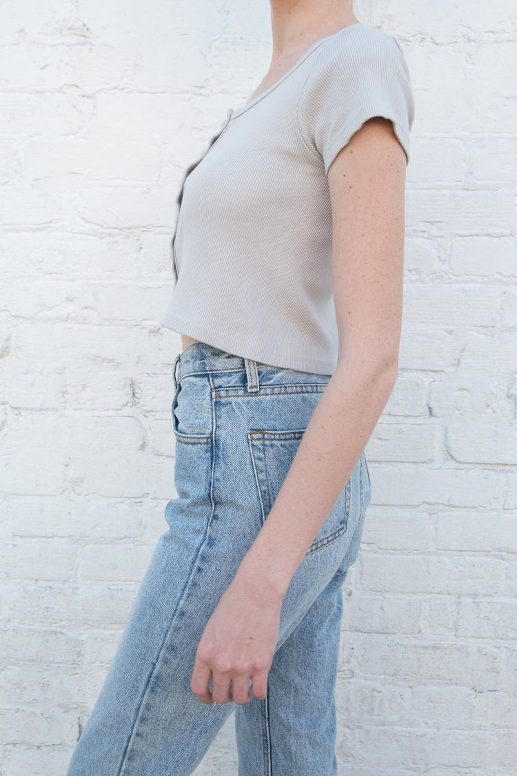 Zelly Button Up Top | Beige / S