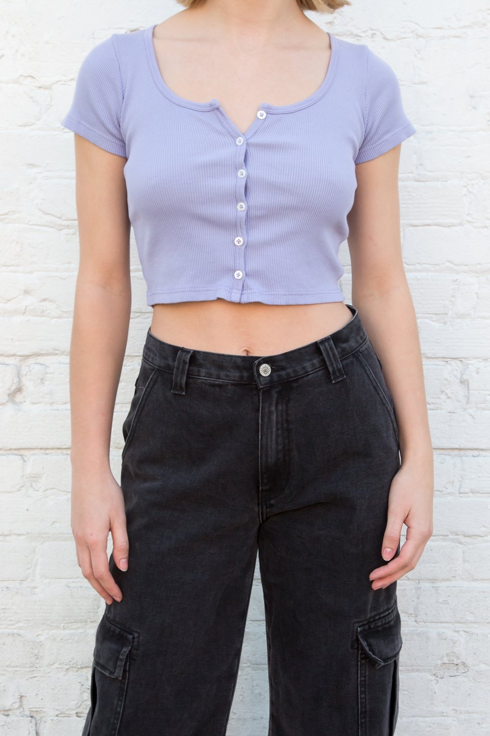 Zelly Button Up Top | Pastel Purple / S