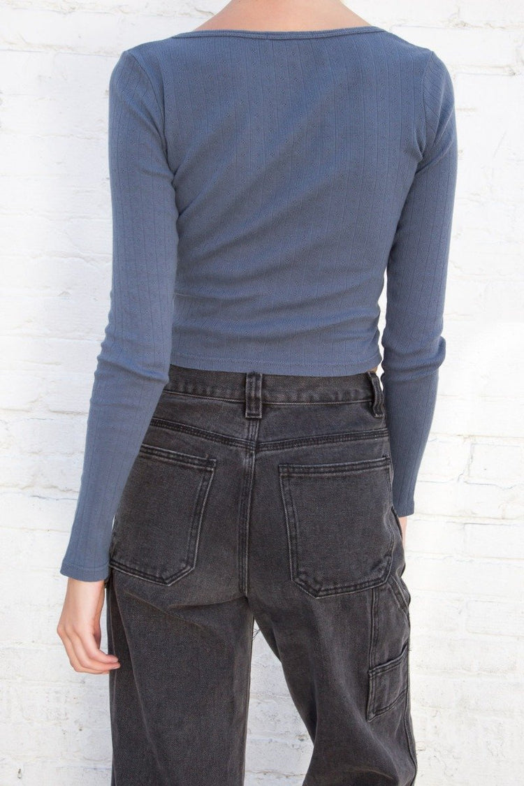 Zelly Eyelet Top | Faded Navy Blue / S