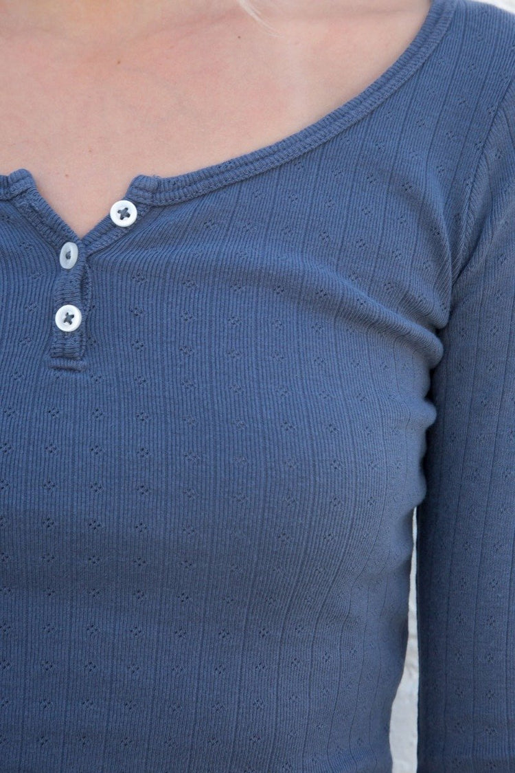 Zelly Eyelet Top | Faded Navy Blue / S