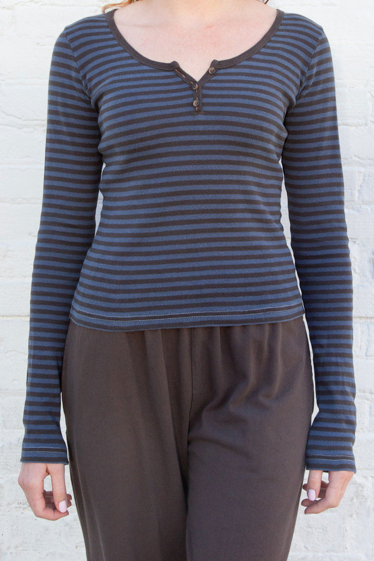 Zelly Stripe Top | Brown Navy Blue Stripes / XS/S