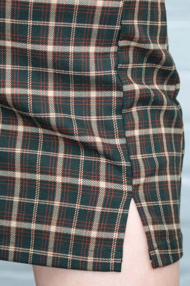 Cara Skirt | Dark Green with Brown and Beige Plaid / S
