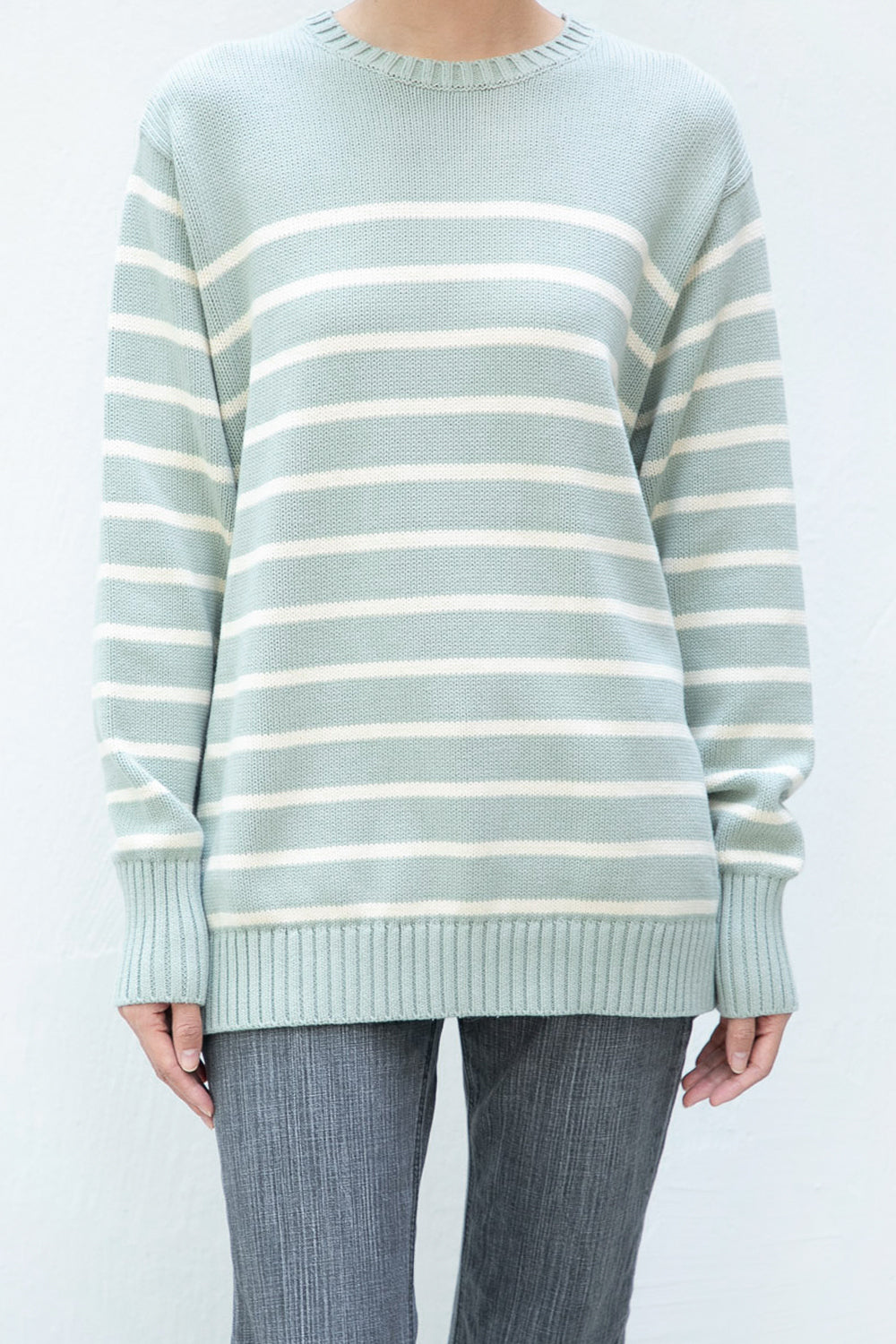Light Green And Beige Stripes / Oversized Fit