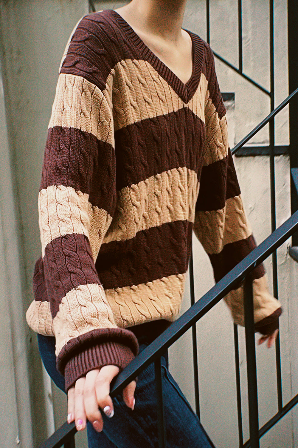 Nikki Cotton Striped Sweater | Thick Brown Stripes / Oversized Fit