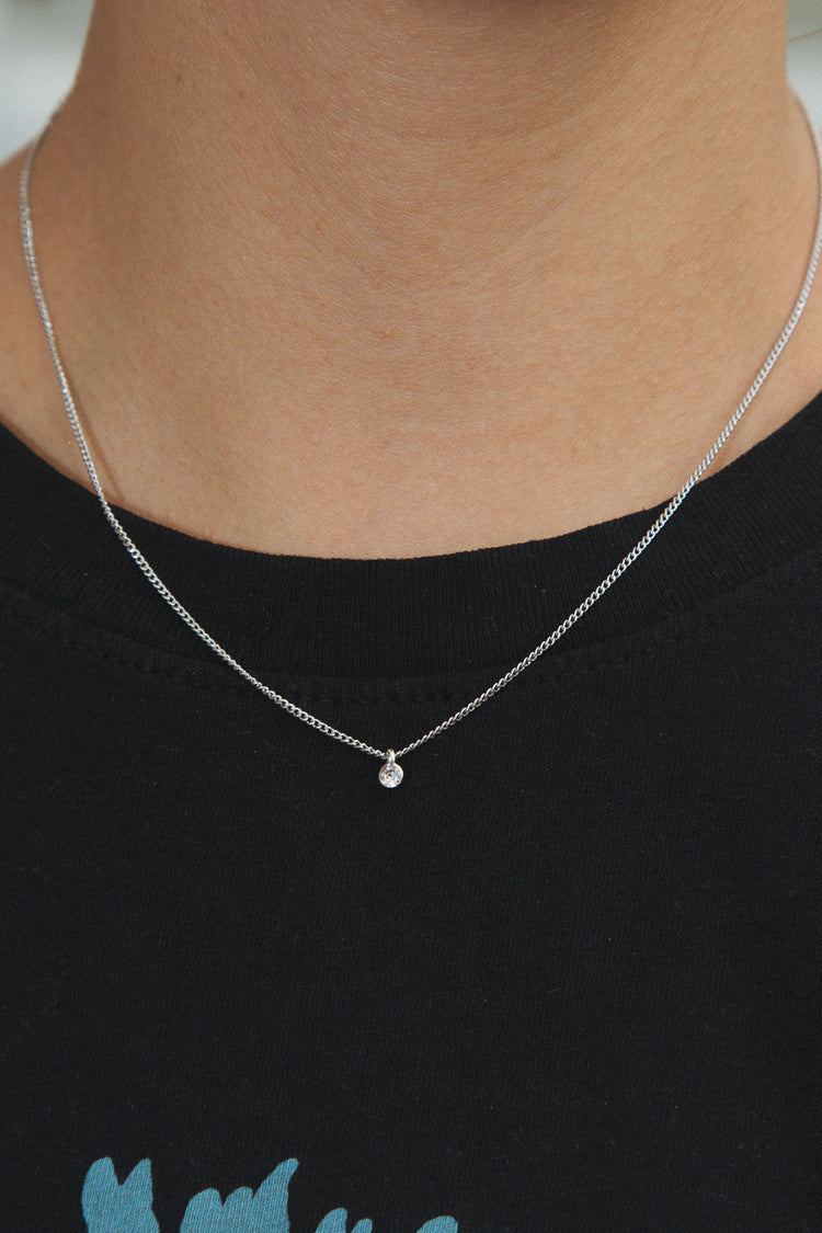 Rhinestone Charm Necklace | Silver