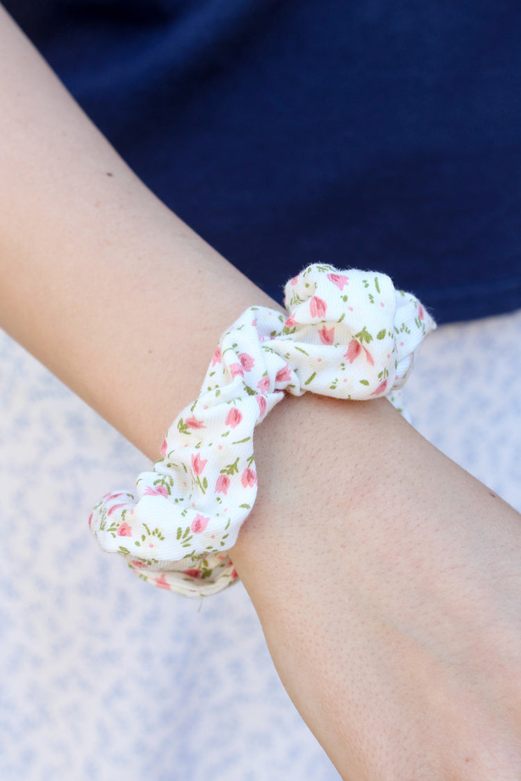 White with Pink Green Yellow Floral