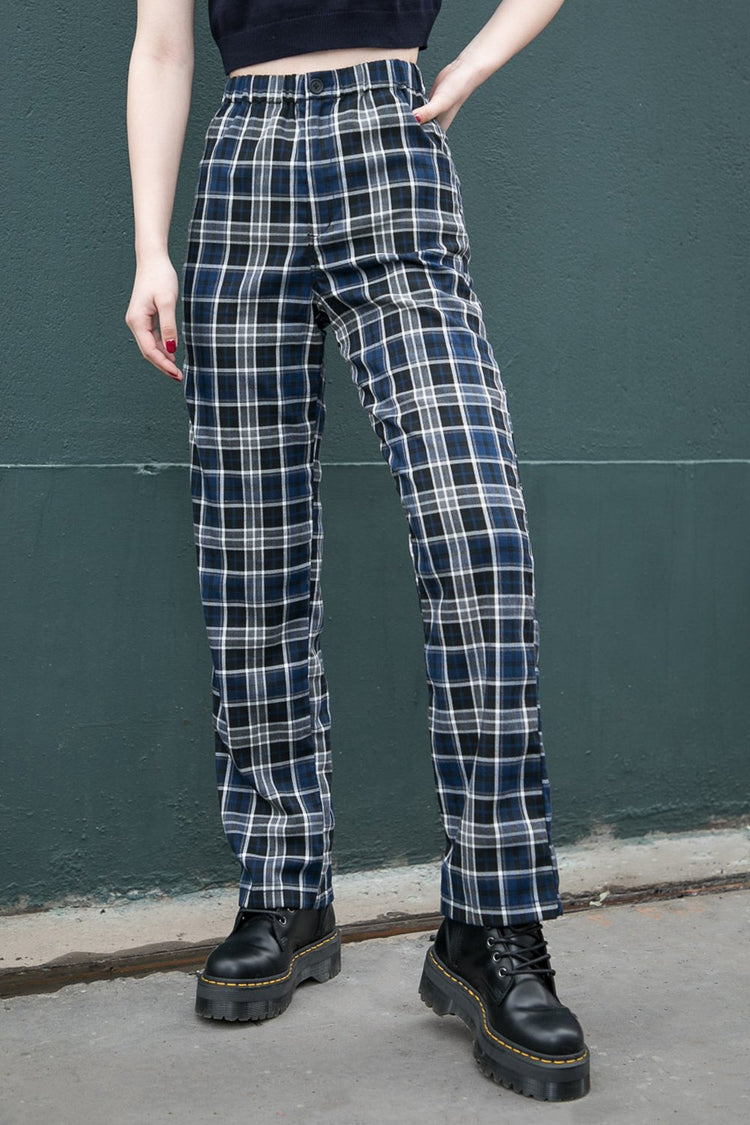 Tilden High Rise Pants | Dark Blue Black and Grey Plaid / S