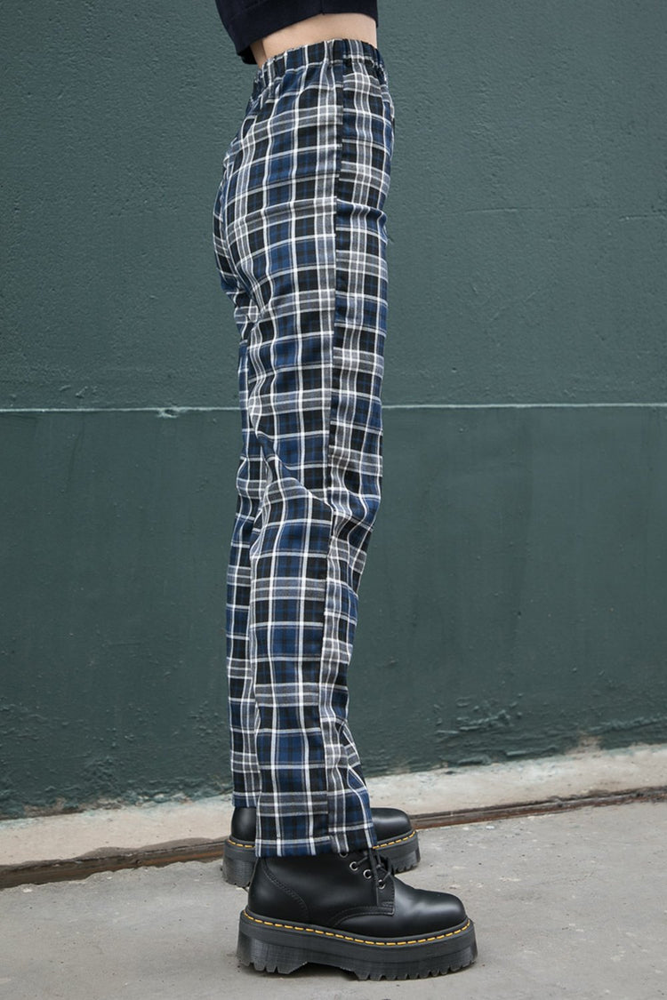 Tilden High Rise Pants | Dark Blue Black and Grey Plaid / S